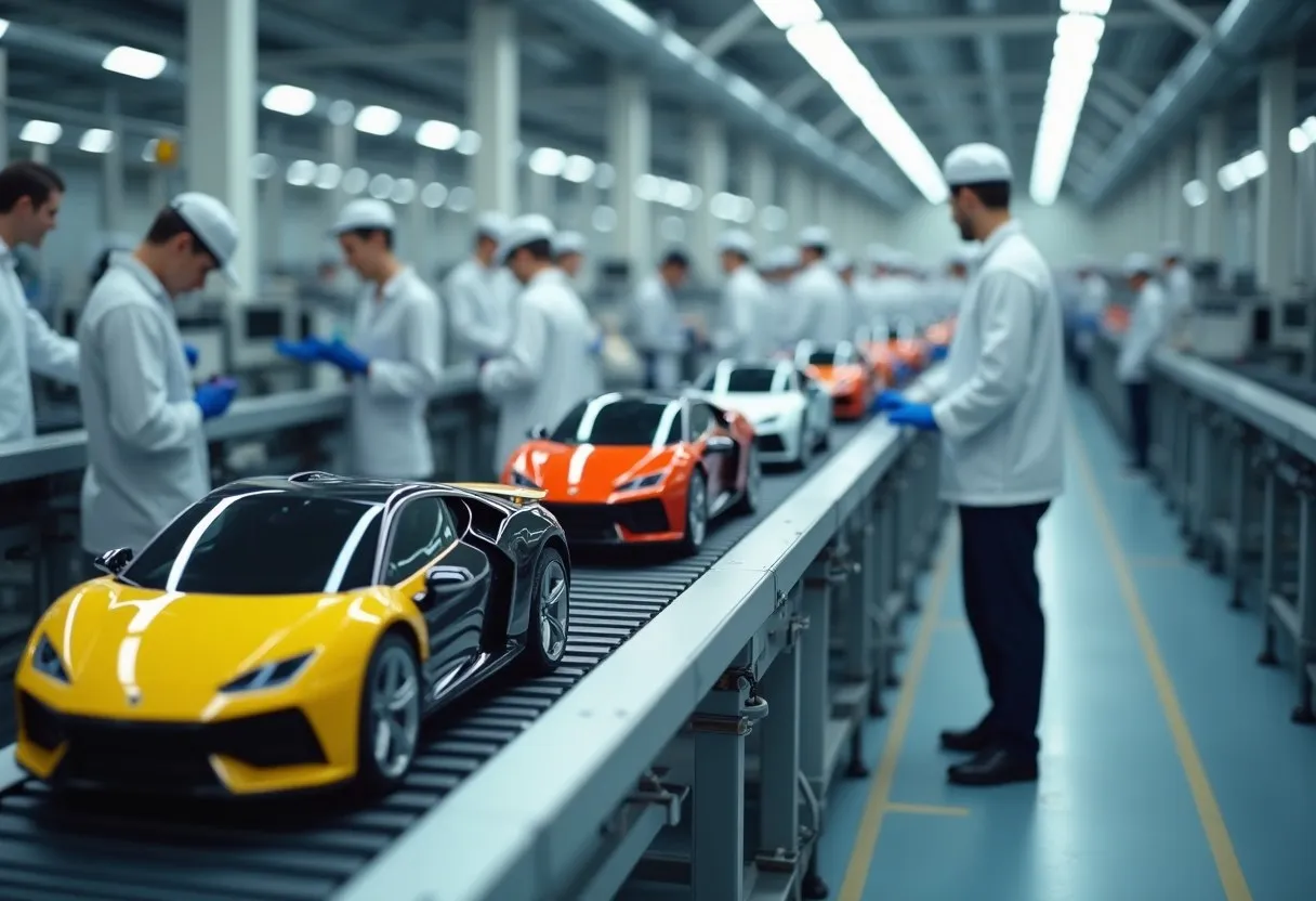 A mixed-model assembly line producing several product variants in a steady sequence