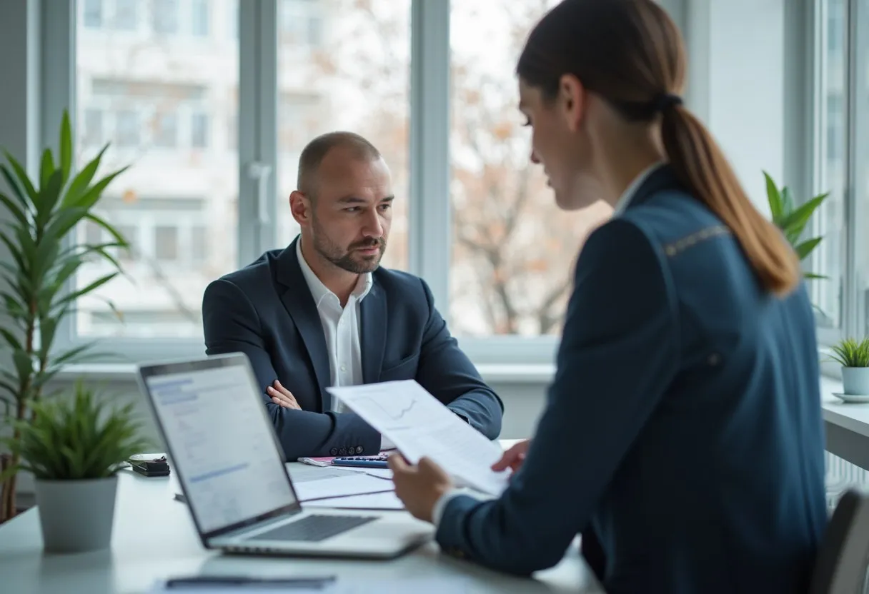 Two finance colleagues reviewing a list of invoice exceptions