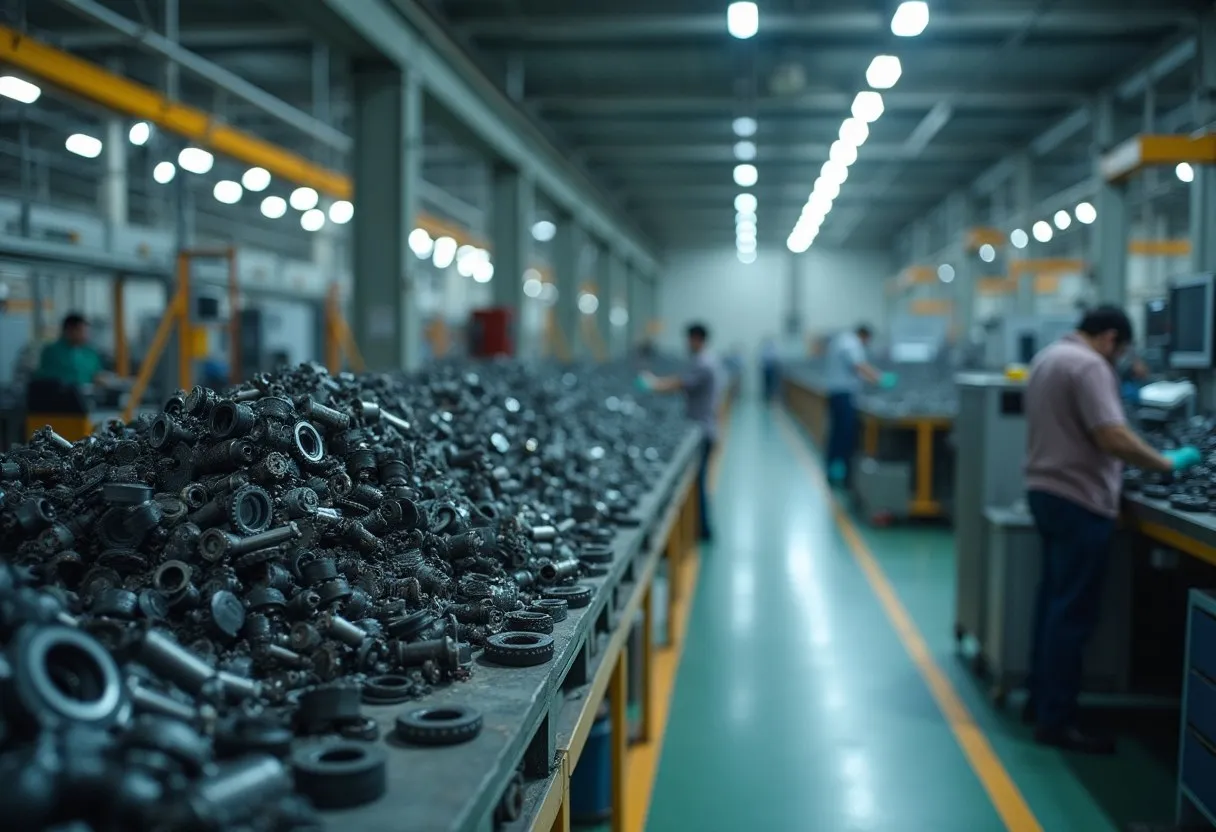 A factory floor with a pile of work in process waiting in front of one machine while downstream stations sit nearly empty