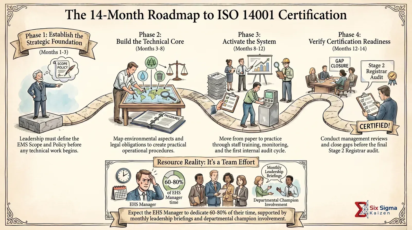 ISO 14001 EMS implementation planning visual roadmap